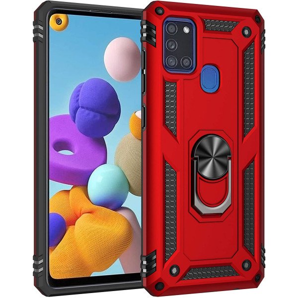 Wholesale Tech Armor Ring Grip Case with Metal Plate for Samsung Galaxy A21S (Red)